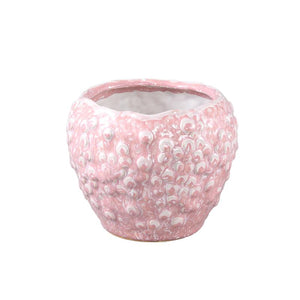 Flowerpot - Pink surface, Round shape, Low form, Scale pattern, Stoneware, M - Avis | PTMD