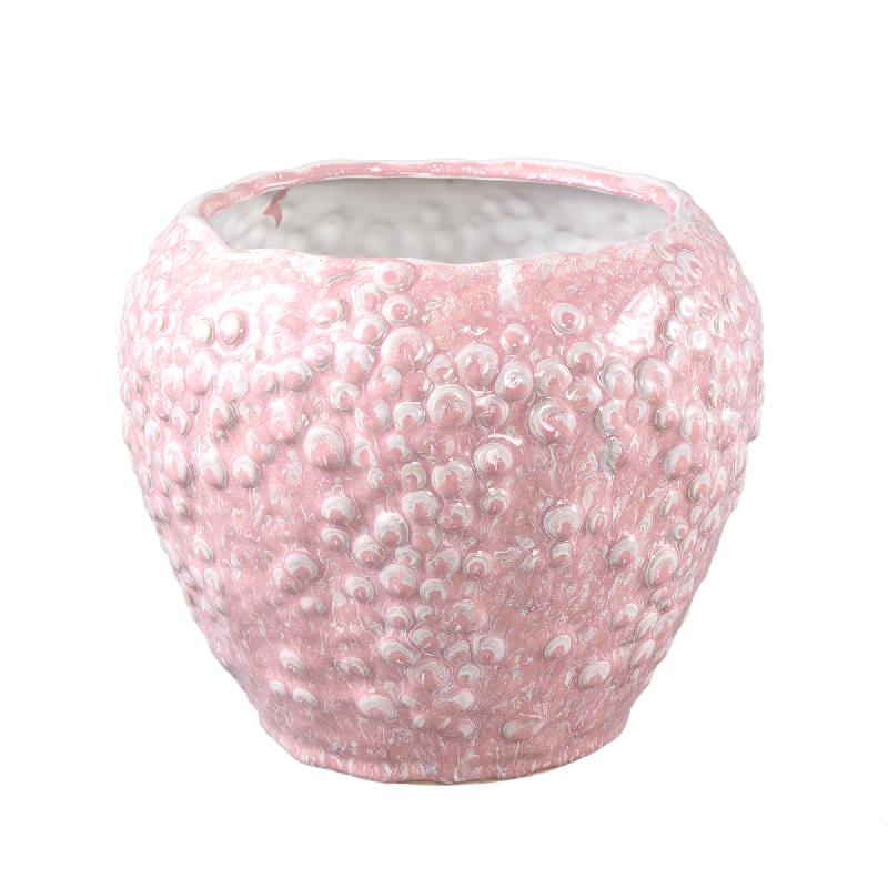 Flower pot – pink surface, round shape, scale pattern, stoneware, XL – Avis | PTMD