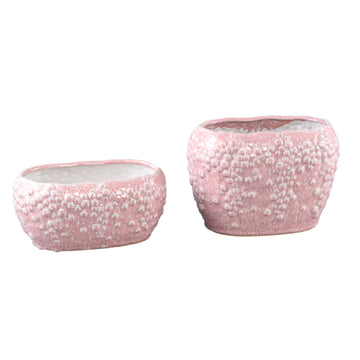 Flower Pot – Pink Surface, Oval Shape, Scale Pattern, Stoneware – Avis | PTMD