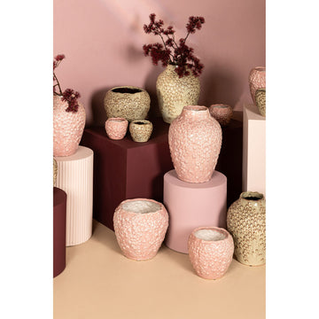 Flowerpot – Pink Surface, Round Shape, Scale Pattern, Stoneware, L – Avis | PTMD