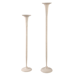 Candlestick - Round Iron Design, Rough Surface, Cream Tone, L - Krish | PTMD