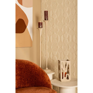 Candlestick - Round Iron Design, Rough Surface, Cream Tone, L - Krish | PTMD