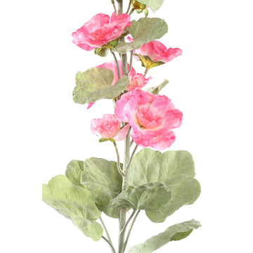 Stockrosenblume – Rosa Stockrosenzweig mit Blättern aus Polyesterstoff und Eisen | PTMD