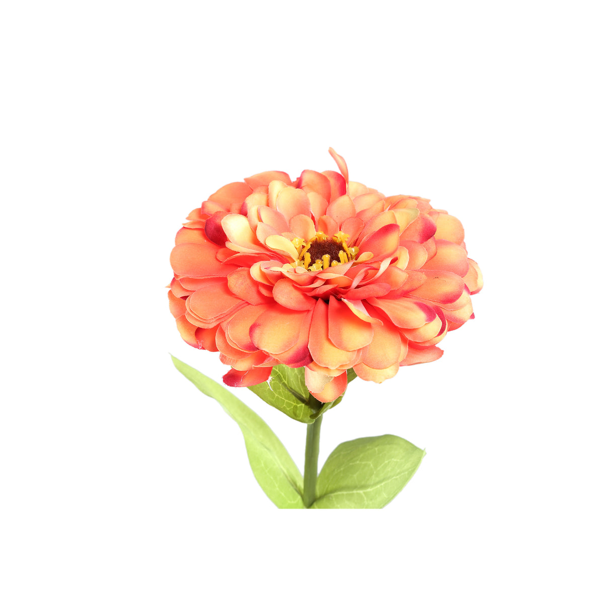 Garden Flower - Orange Zinnia Flower with Leaves, Polyester Fabric, Semi-Finished | PTMD
