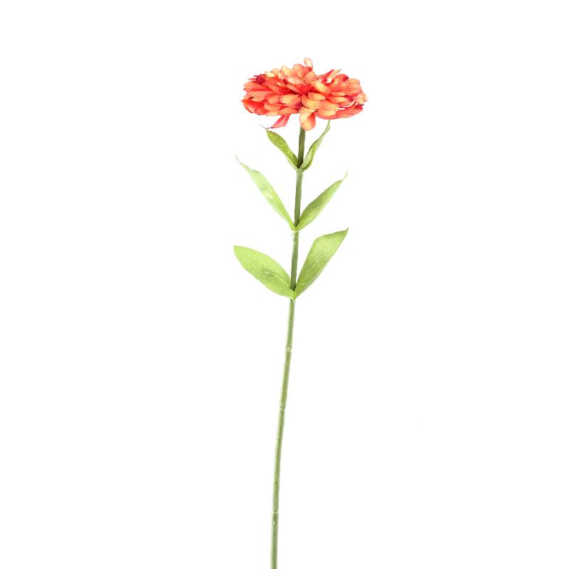 Garden Flower - Orange Zinnia Flower with Leaves, Polyester Fabric, Semi-Finished | PTMD