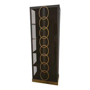Metal cabinet with smoked glass doors, black lacquered finish, and tall storage design – Riho | PTMD