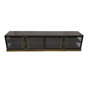 Schrank aus Metall mit Rauchglastüren schwarzer Lackoberfläche und geschlossenem Sideboard - Design – Riho | PTMD - Esszett Luxury | Stilvolles Wohnen mit Charakter