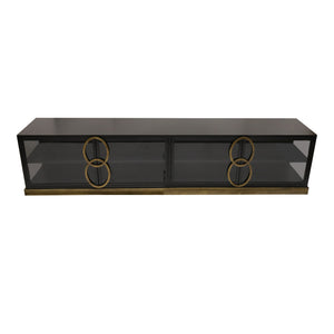 Schrank aus Metall mit Rauchglastüren schwarzer Lackoberfläche und geschlossenem Sideboard - Design – Riho | PTMD - Esszett Luxury | Stilvolles Wohnen mit Charakter