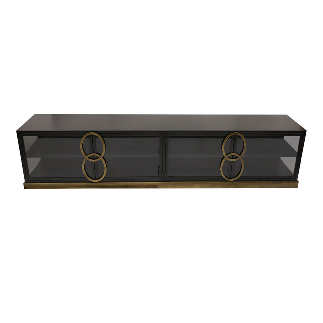 Schrank aus Metall mit Rauchglastüren schwarzer Lackoberfläche und geschlossenem Sideboard - Design – Riho | PTMD - Esszett Luxury | Stilvolles Wohnen mit Charakter