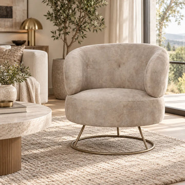Sessel – Beige Stoff, Goldene Basis, Runde Form - Carice | PTMD