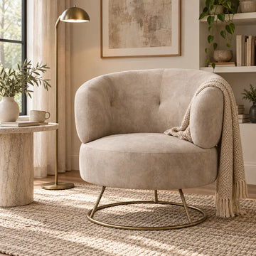 Sessel – Beige Stoff, Goldene Basis, Runde Form - Carice | PTMD