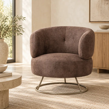 Sessel – Brauner Stoff, Goldene Basis, Runde Form - Carice | PTMD