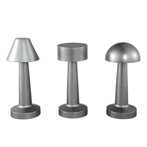 LED-Tischlampe – Aluminium Gehäuse, Flacher Rundschirm, Silber Farbgebung – Saraann | PTMD