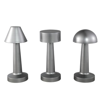 LED-Tischlampe – Aluminium Gehäuse, Runde Schirmform, Silber Farbgebung – Saraann | PTMD