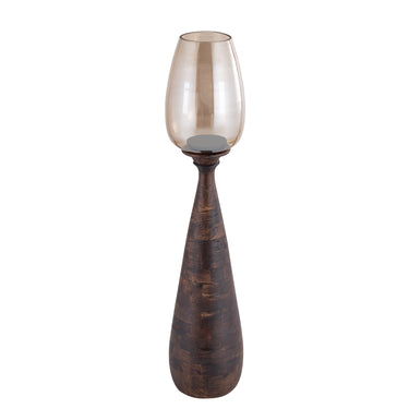 Windlicht – Modernes Design, Quadratische Form, Mangoholz Glas Material, Braun, M – Midi | PTMD