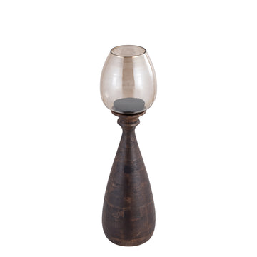Windlicht – Modernes Design, Quadratische Form, Mangoholz Glas Material, Braun, L – Midi | PTMD