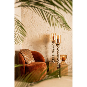 Tealight Holder - Glass Material, Orange Tone, Stone-Look, L - Laurynn | PTMD