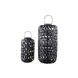 Laterne – Rundes Bambus Design, Glas Einsatz, Schwarzer Farbton, L – Mayita | PTMD