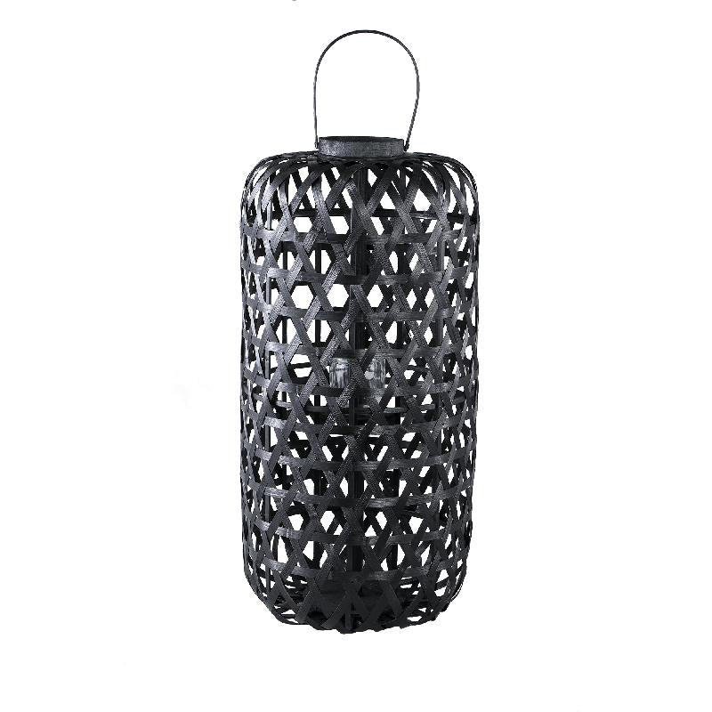 Laterne – Rundes Bambus Design, Glas Einsatz, Schwarzer Farbton, L – Mayita | PTMD