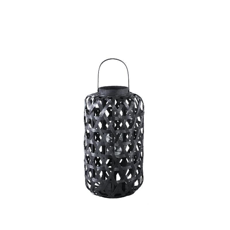 Laterne – Rundes Bambus Design, Glas Einsatz, Schwarzer Farbton, S – Mayita | PTMD