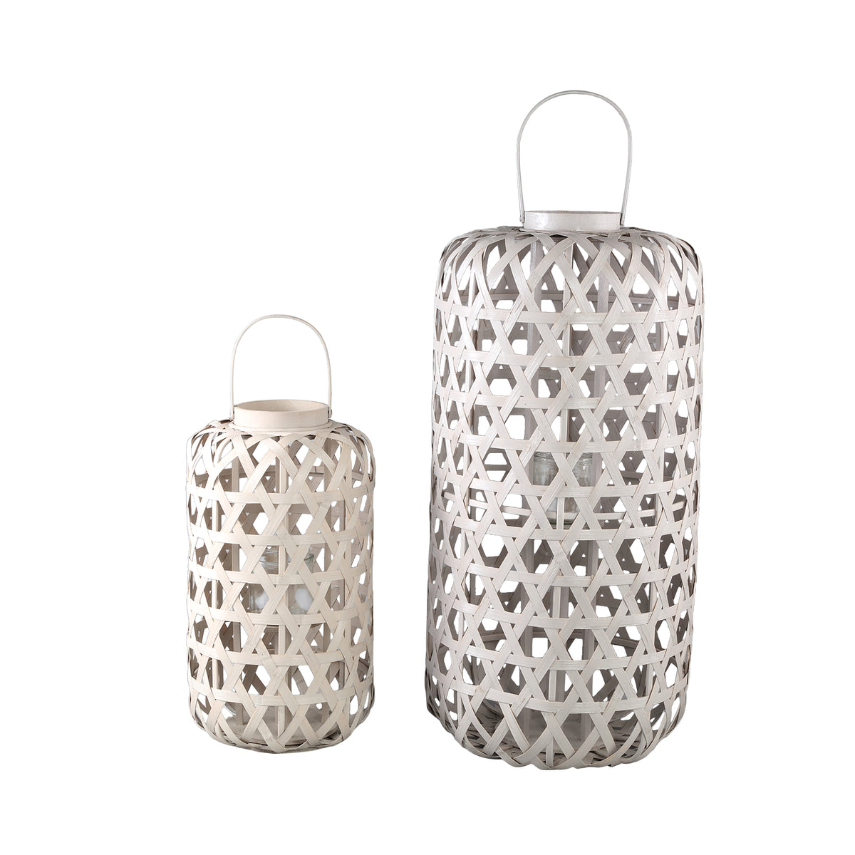 Lantern – Round Bamboo Design, Glass Insert, Sand Tone, L – Mayita | PTMD