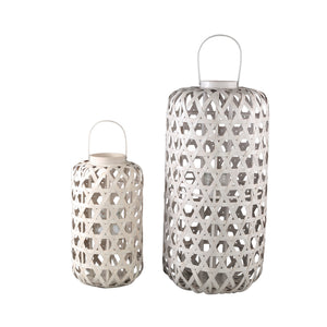 Lantern – Round Bamboo Design, Glass Insert, Sand Tone, L – Mayita | PTMD