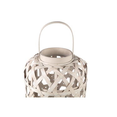 Laterne – Rundes Bambus Design, Glas Einsatz, Sand Farbton, L – Mayita | PTMD