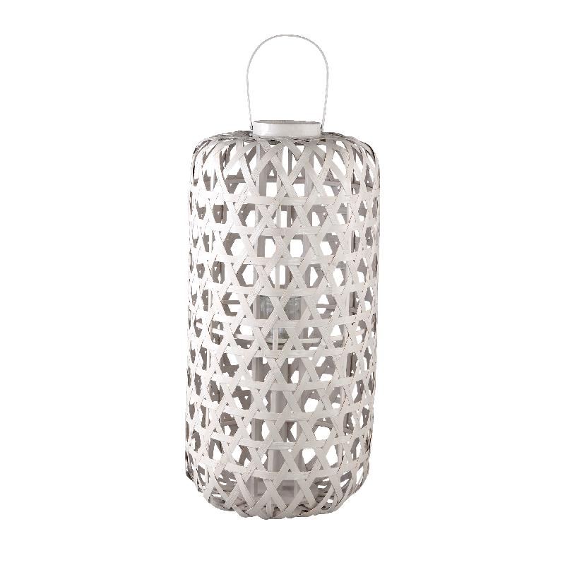 Lantern – Round Bamboo Design, Glass Insert, Sand Tone, L – Mayita | PTMD