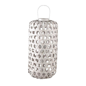 Lantern – Round Bamboo Design, Glass Insert, Sand Tone, L – Mayita | PTMD