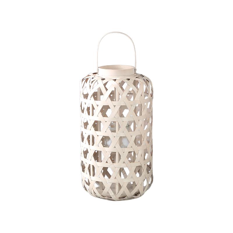 Laterne – Rundes Bambus Design, Glas Einsatz, Sand Farbton, S – Mayita | PTMD