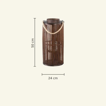Bamboo lantern with glass insert, woven structure & round shape S – Zafria | PTMD