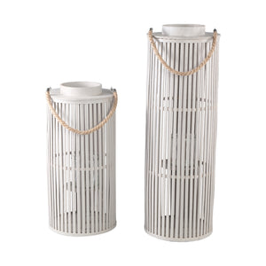 Laterne – Natürliches Design, Runde Form, Bambus Glas Material, Creme, L – Zafria | PTMD
