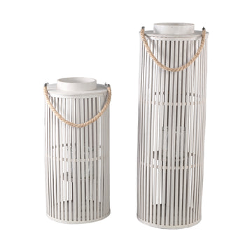 Laterne – Natürliches Design, Runde Form, Bambus Glas Material, Creme, L – Zafria | PTMD
