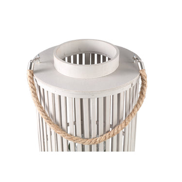 Lantern - Round Bamboo Design, Glass Insert, Cream Tone, L - Zafria | PTMD