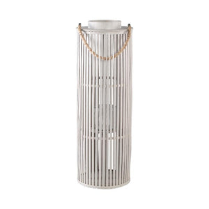 Laterne – Natürliches Design, Runde Form, Bambus Glas Material, Creme, L – Zafria | PTMD