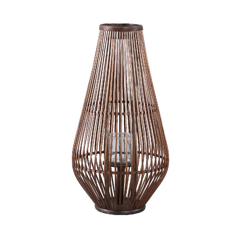 Laterne – Rundes Bambus Design, Glas Einsatz, Brauner Farbton, L – Lysia | PTMD