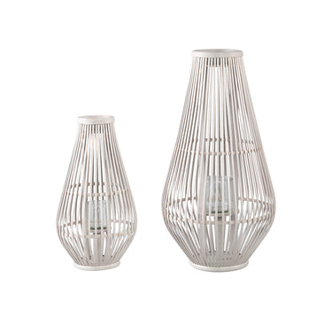Laterne – Rundes Bambus Design, Glas Einsatz, Sand Farbton, L – Lysia | PTMD