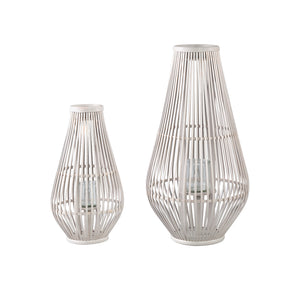 Lantern – Round Bamboo Design, Glass Insert, Sand Color, L – Lysia | PTMD