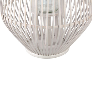 Lantern – Round Bamboo Design, Glass Insert, Sand Color, L – Lysia | PTMD