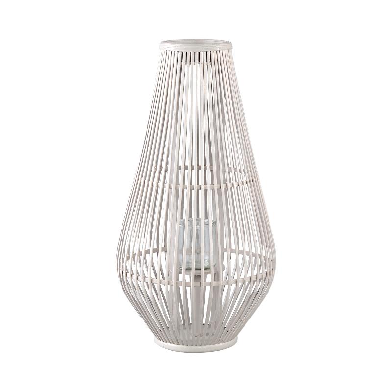 Lantern – Round Bamboo Design, Glass Insert, Sand Color, L – Lysia | PTMD