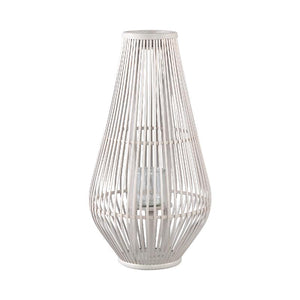 Lantern – Round Bamboo Design, Glass Insert, Sand Color, L – Lysia | PTMD