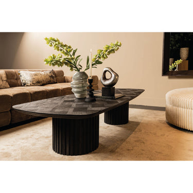 Couchtisch – Akazienholz Oberfläche, Doppelte Basis, Schwarzes Finish – Fieron | PTMD