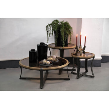 Couchtisch – Tannenholz, Glasplatte, Eisenrahmen, gebogener Rahmen, natur, L – Cami | PTMD