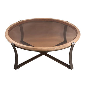 Coffee Table – Fir wood, glass top, iron frame, curved frame, natural, semi-handmade, L – Cami | PTMD