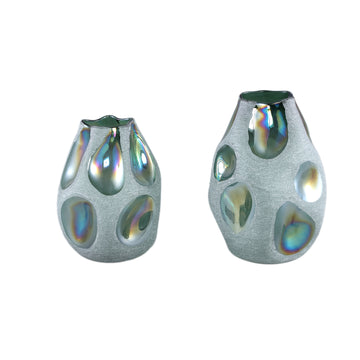 Vase – Glass Material, Sandblasted Design, Green Shade, S – Kloi | PTMD