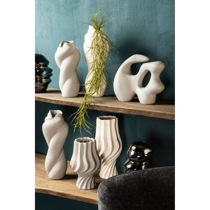 Vase - Twisted Shape, Matte Finish, Cream Color, Ceramic Material, L - Donnella | PTMD