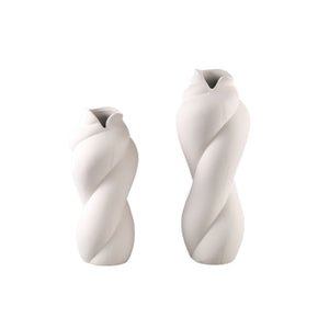 Vase - Twisted Shape, Matte Finish, Cream Color, Ceramic Material, L - Donnella | PTMD