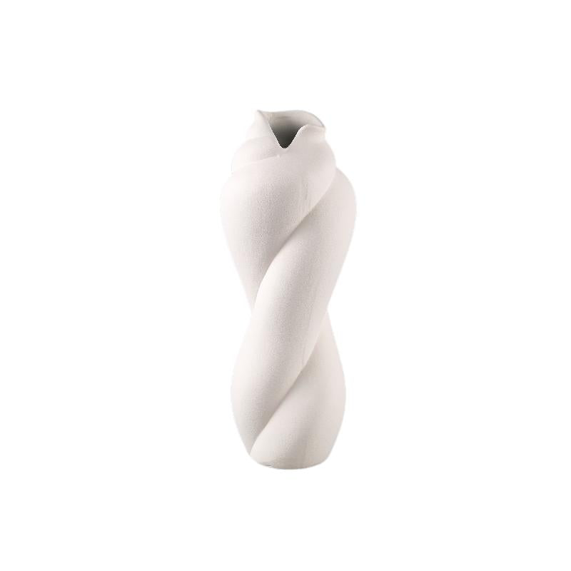 Vase - Twisted Shape, Matte Finish, Cream Color, Ceramic Material, L - Donnella | PTMD