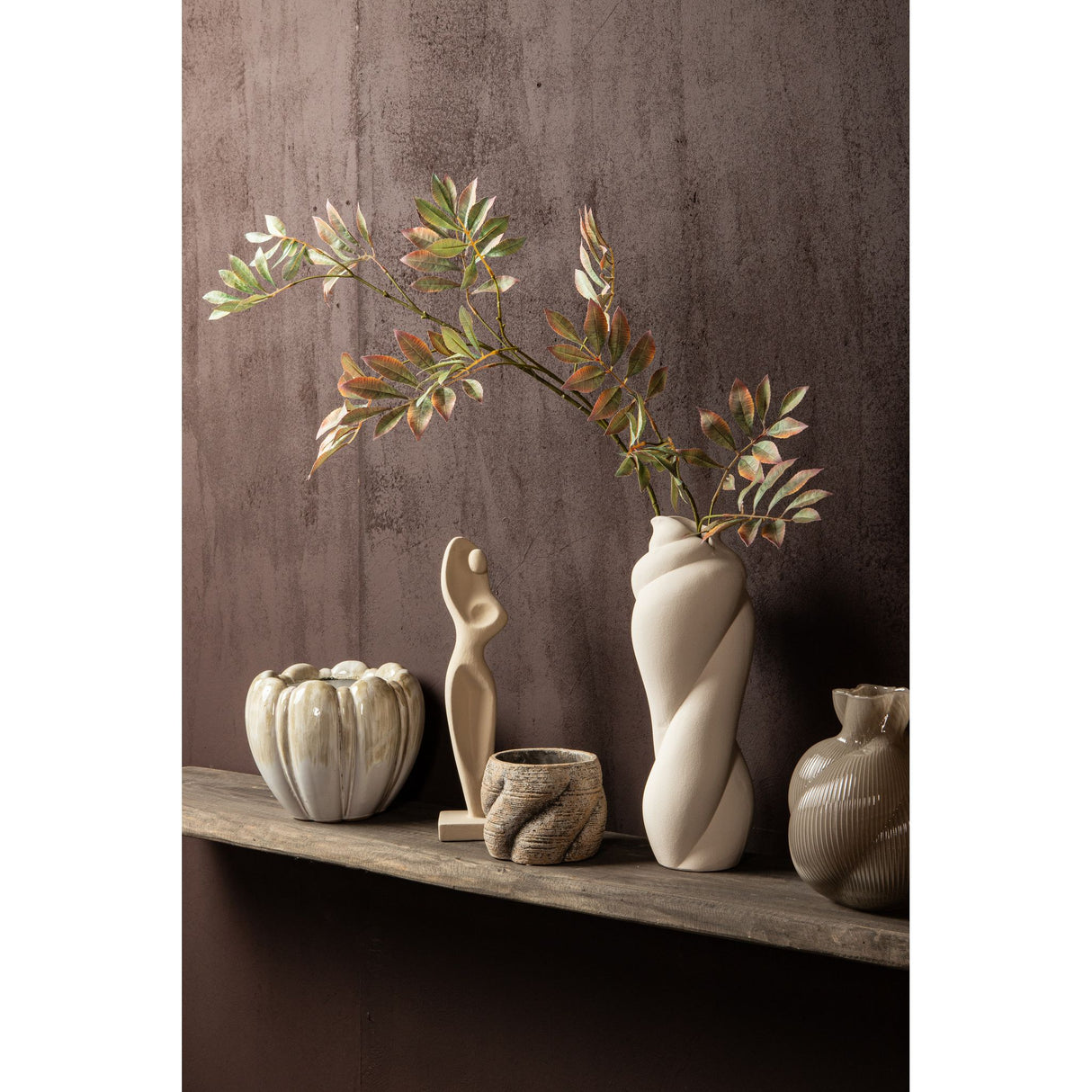 Vase - Twisted Shape, Matte Finish, Cream Color, Ceramic Material, L - Donnella | PTMD
