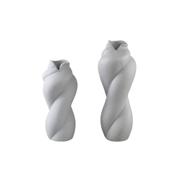 Vase – Twisted Shape, Matte Finish, Taupe Color, Ceramic Material, L – Donnella | PTMD
